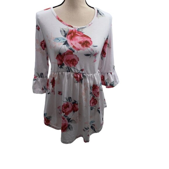 Tops - Floral Bell Sleeve Skater Dress Tunic Small Unbranded One Size See Measurements